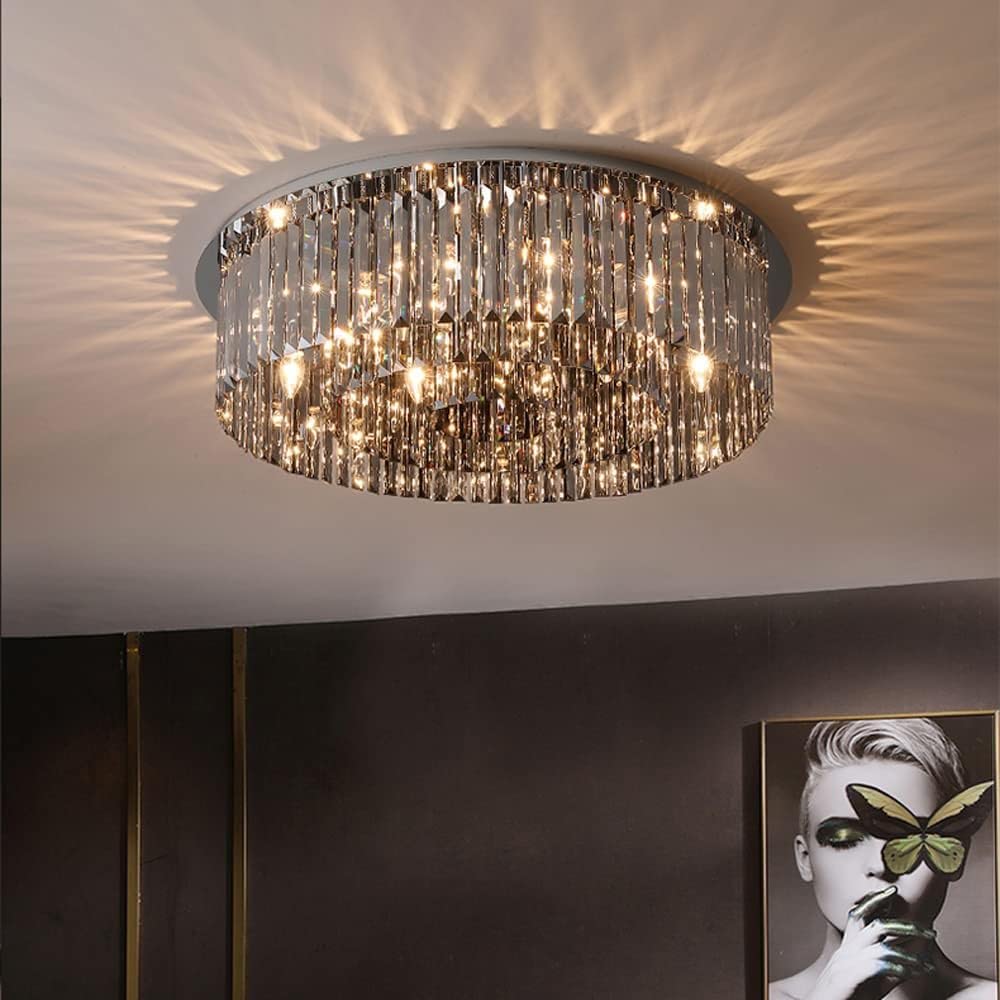 スモークグレー ガラスシャンデリア　シーリングライト Amazon.co.jp: シャンデリア、K9クリスタルシーリングライト